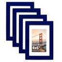 KINLINK 4x6 Frame Navy, Solid Wood 4 x 6 Picture Frame with Acrylic Plexiglass for 3.5x5 with Mat, Tabletop and Wall Display Photo Frames 4x6 Navy Blue, 4 Pack