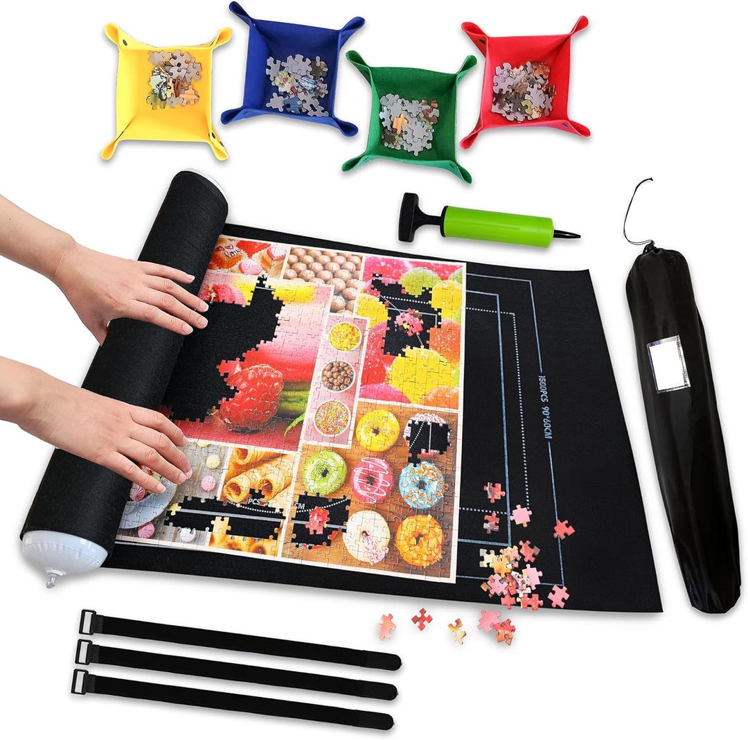 Black 1500 Pieces Jigsaw Puzzle Mat Roll Up | Unique Design, Portable Puzzle Board for Adults & Kids, Stow and Go Puzzle Saver | Puzzle Keeper Storage Saver 2000 1000 500 Piece Puzzles