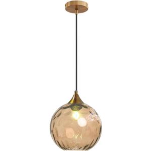 7.8 Inches Navy Blue Glass Globe Pendant Lights Fixtures E26 Modern Farmhouse Glass Ball Pendant Lighting with Gold Brass Finish (Amber)