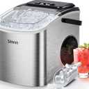 Silonn Ice Makers Countertop, Portable Ice Maker with Self-Cleaning 9 Cubes Ready in 6 Mins 26Lbs/24H 2 Sizes of Bullet Ice, Ice Machine for Home Kitchen and Office Bar Party,Stainless Steel