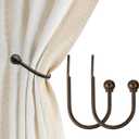 ARNORX Curtain Holdbacks, Hooks, 2 PCS，Solid Steel Hooks, Decorative French Ball End, Curtain Drapery Holdbacks, Wall Mounted, Curtain Tiebacks, Antique Bronze
