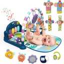 dearlomum Baby Play Mat Gym,Funny Play Piano Tummy Time Activity Mat with 5 Infant Sensory Toys & 4 Wrist Rattle Socks, Boy & Girl Gifts for Newborn 0 to 3 6 9 12 Months(Blue)