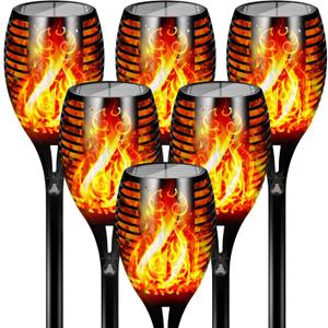 Otdair 96 LED Solar Lights Outdoor Upgraded 6 Pack, 43" Tall & Super Larger Size, Waterproof Solar Torch Light with Flickering Flame, 2200mAh Solar Tiki Torches Decoration Lights, for Path Yard Garden (Warm)