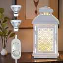 White Candle Warmer Lamp with Timer - Flameless Enclosed Lantern Style Warmer for Large Jar Candles, Dimmable & Auto Shut-Off, Farmhouse Home Decor Housewarming Birthday (2 Bulbs)