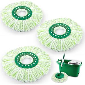3 Pack Mop Head Replacement for Libman Tornado, Spin Mop Replacement Head ONLY Compatible with Libman, Easy to Replace, Machine Washable, Green and White (NOT for Old Version)