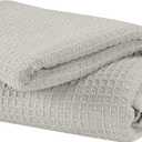 GLAMBURG 100% Cotton Thermal Twin Blanket, Breathable Soft Waffle Blanket, All Season Light Grey