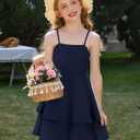 Haloumoning Girls Tie Back Dress Kids Spaghetti Strap Layered Ruffle Summer Beach Sundress 5-6 Years (Blue)
