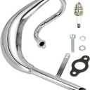 FVRITO Performance Chrome Exhaust Muffler Expansion Chamber Pipe Silencer Gasket for 2 Stroke 50cc 66cc 80cc 100cc Engine Gas Motorized Bicycle Motor Bike Silver