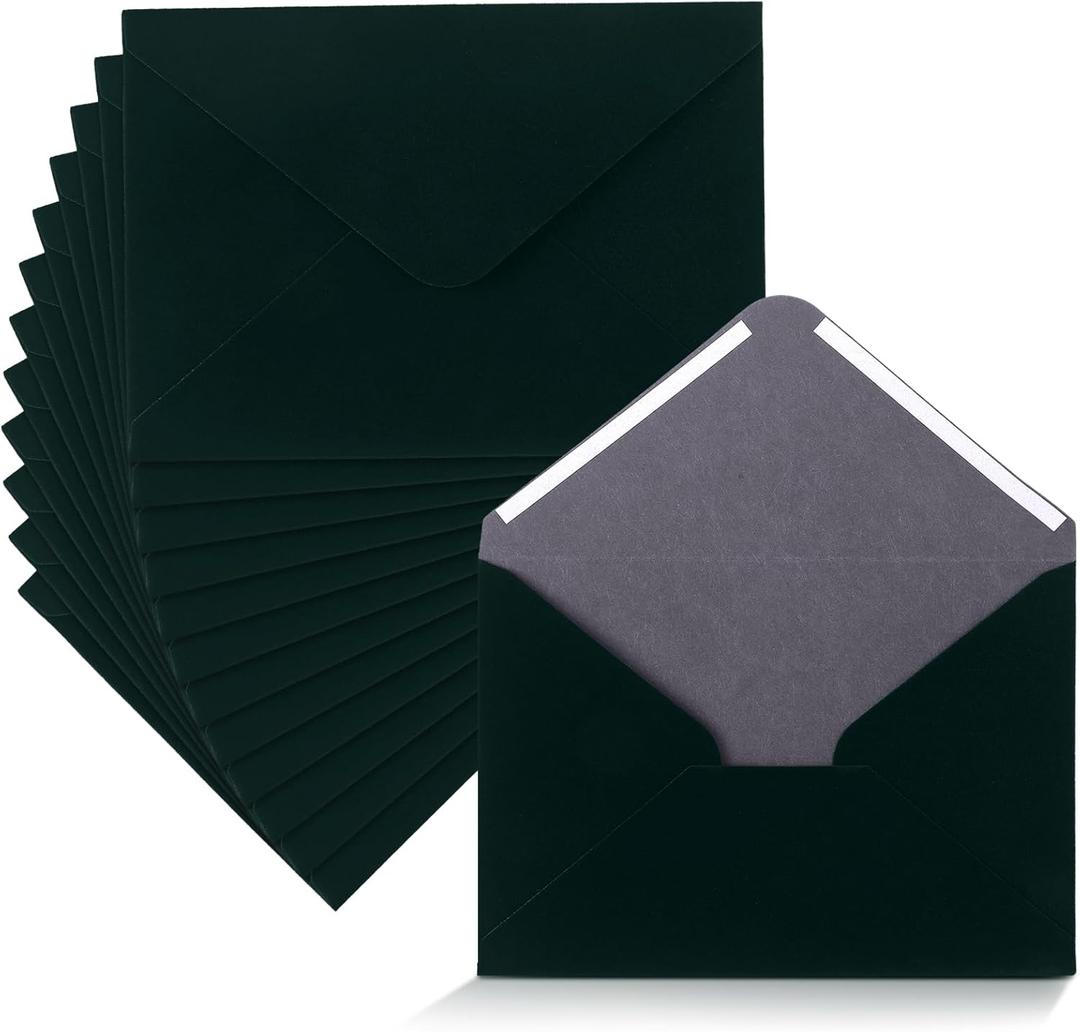 12 Pcs Christmas Velvet Envelopes 5 x 7 Inch Wedding Velvety Surface Stationery A7 Vintage Soft Rectangle Elegant Envelopes for Invitation Gift Wedding Thank You Letter(Dark Green)