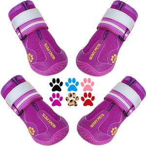 QUMY Dog Shoes for Large Dogs, Medium Dog Boots & Paw Protectors for Winter Snowy Day, Summer Hot Pavement, Waterproof in Rainy Weather, Outdoor Walking, Indoor Hardfloors Anti Slip Sole Purple Size 3 (Size 3: 2.0''x2.5''(W*L) (Pack of 4))