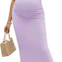 OYOANGLE Women's Maternity Mock Neck Sleeveless Ruched Dress Pregnancy Bodycon Maxi Tank Dresses Baby Shower Photoshoot (Purple,small)