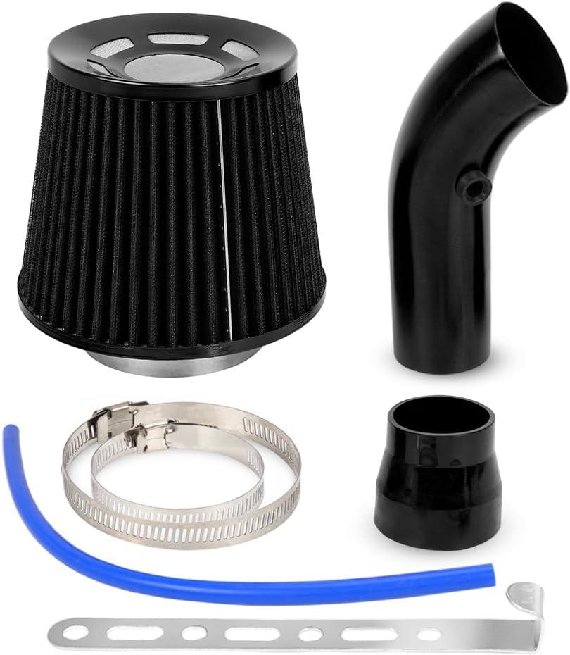 3'' Cold Air Intake Kit Aluminum Automotive Cold Air Intake Pipe Filter Induction Flow Hose Pipe Kit, Black