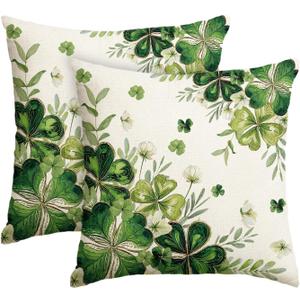 2 x AVOIN colorlife St Patricks Day Shamrock Phnom Penh Throw Pillow Covers, 18 x 18 Inch Clover White Floral Cushion Case Decoration for Sofa Couch Set of 2