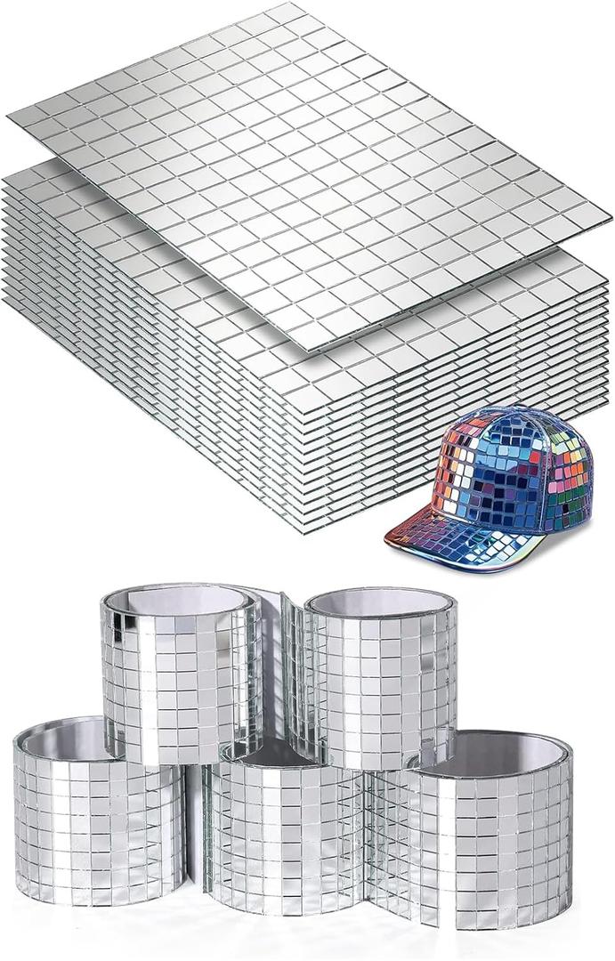 PP OPOUNT 2360 PCS 5 x 5 mm Disco Tiles and 2100 PCS 10 x 10 mm Disco Ball Tiles, Mirror Mosaic Tiles for DIY Disco Balls, Mini Glass Tiles for Art Collage, Indoor Outdoor Craft Decoration