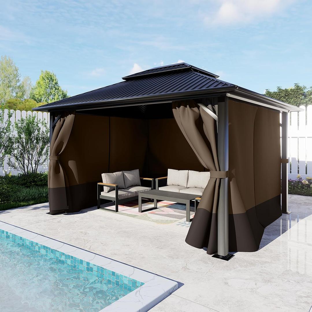 BPS 10' x 13' Gazebo Privacy Curtains with Double Zipper, 4-Panels Side Wall Universal Gazebo Side Panels Replacement for Patio, Outdoor Canopy, Garden and Backyard (Curtain Only)