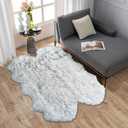 Carvapet 3x5 Faux Sheepskin Area Rug  Soft Fluffy White with Black Tips 3 x 5 Plush Fur Carpet, Shaggy Floor Mat for Bedroom, Living Room, Sofa or Bedside Decor