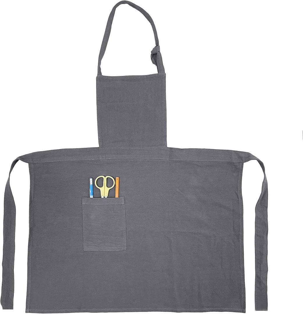 2 x Luchuan Cotton Aprons for Kids, Childrens Aprons with Adjustable Shoulder Strap for Painting Crafting Kitchen (M:26.4inch(L)*22.8inch(W))