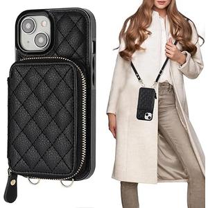 Bocasal Crossbody Wallet Case for iPhone 15, RFID Blocking PU Leather Zipper Handbag Purse Flip Cover, Kickstand Folio Case with Card Slots Holder Wrist Strap Lanyard 5G 6.1 Inch (Black)