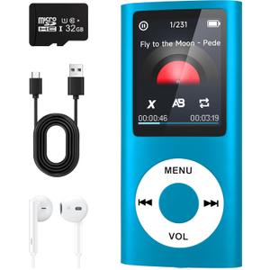 MP3 Player with Bluetooth 5.2,Portable Music Player with 32GB Memory Card, Stereo Earphone, Voice Recorder/Video/Photo Viewer/E-Book for Kids,Gift