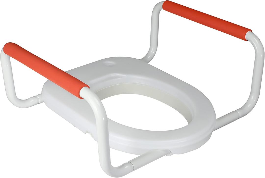 R&T Toilet Seat Riser 2'' Raised Seat with Removable Padded Handles Fit for Elongated Toilets