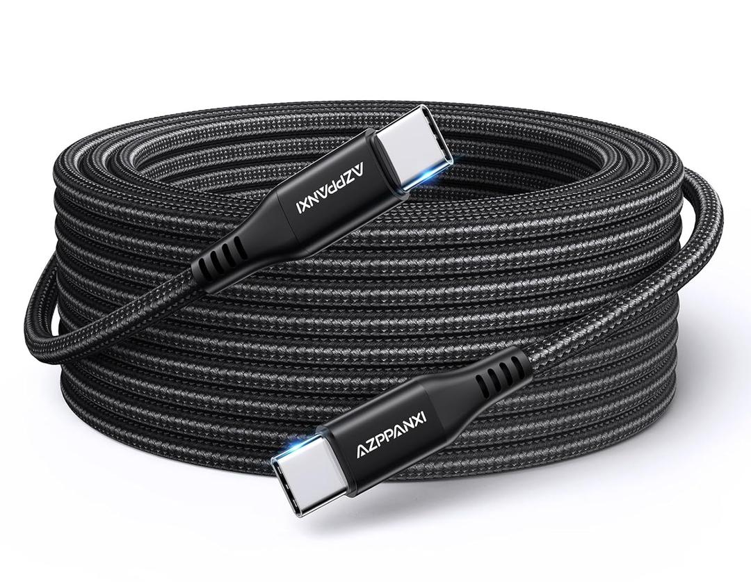 25 FT USB to USB C Cable, 60W Extra Long USBC to USBC Cable Fast Charging, Type C to C Charger Cord Nylon Braided [NO DATA] for iPhone 17/16/15, Galaxy, MacBook, iPad Pro, Pixel, Moto, Camera & More