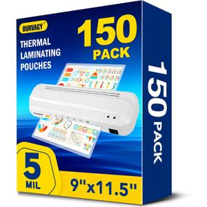 BURVAGY Thermal Laminating Pouches 5 Mil,150 Pack Laminating Sheets, 9 x 11.5 Inches Lamination Sheet Paper for Laminator, Clear, Round Corner Letter Size, Office School Supplies