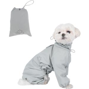 Vilichi Dog Raincoat, Waterproof Coat, Light Weight & Weather Resistant Shell, Full Coverage Rain Jacket with Legs, Grey, Including Storage Bag, for Small and Medium Breed(Medium)
