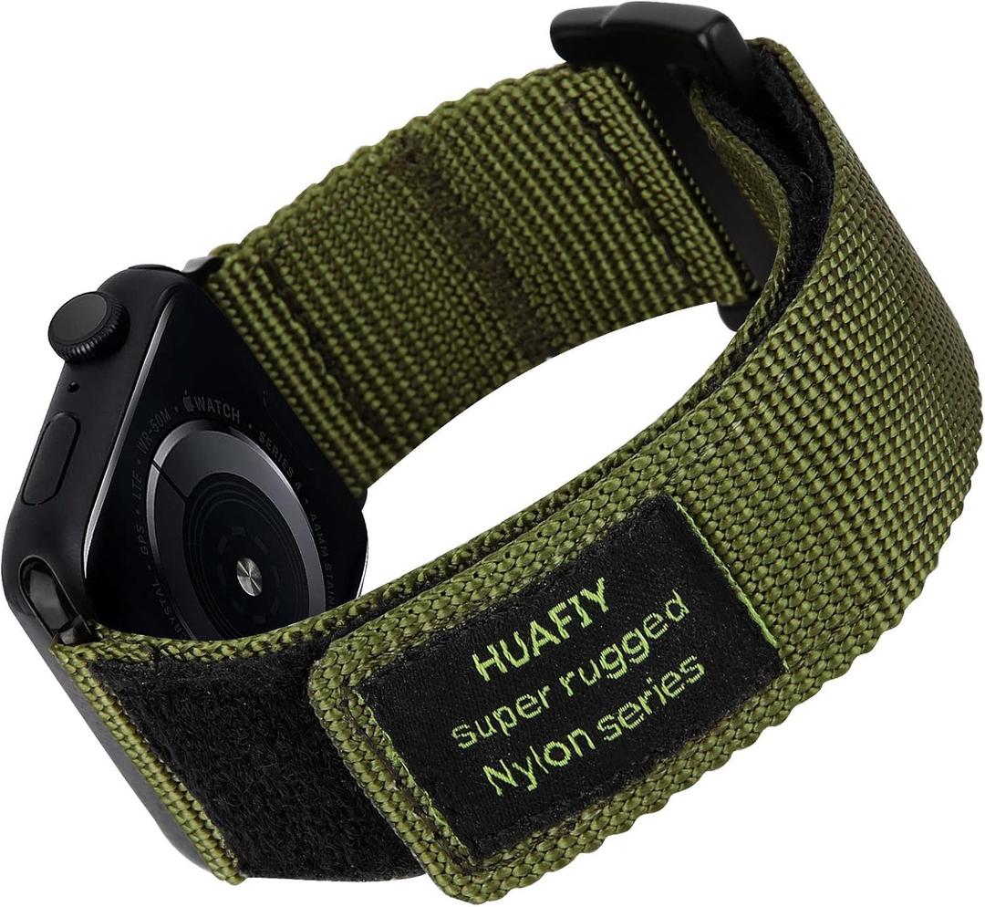 Nylon Rugged Apple Watch Band Compatible with Apple Watch band 40mm 41mm 42mm 44mm 45mm 49mm, nylon sports bracelet for Apple Watch strap, Velcro design for iWatch strap series 8/7/6/5/4/3/2/1, SEultra (Army Green)