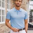 COOFANDY Mens Knit Polo Shirts Casual Short Sleeve Button Down Polo Shirt Classic Golf Shirts (Blue, M)
