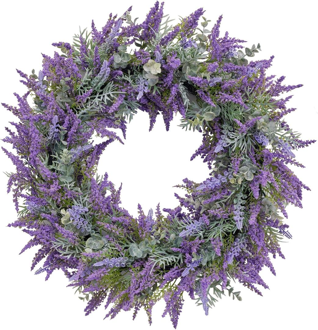 Fuxdre Purple Lavender Wreaths for Front Door, 20 Inch Artificial Lavender Wreath for All Season Fall and Winter, Front Door Fall Wreath Decor for Outdoor Home Party Wedding Wall Window Porch