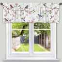 Spring Kitchen Curtains and Valances Set 3 PCS for Window, Floral Bird Spring Kitchen Decor for Bahtroom, Home - Laundry Farmhouse Short Curtains 54" w x 18" L and 27" w x 36L