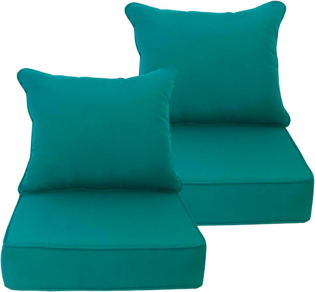 Deep Seat Cushion 24x24 2 Set (4 Pcs) for Outdoor Furniture, Water Repellent Fade Resistant Patio Cushions for Sofa, Chair, Lounge, Peacock Green