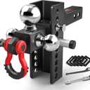 TYT Adjustable Heavy-Duty Trailer Hitch Tri-Ball Mount with Locks&Pin&Rotatable Tow Shackle, Fits 2-in Receiver, 4-1/2" Rise/Drop, 1-7/8" & 2" &2-5/16" Ball, 10000LBS GTW