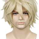 LABEAUTÉ Short Blonde Wig Male Men, Anime Fluffy Golden Cosplay Anime Wigs With Bangs Unisex Heat Resistant Hair for Party Halloween + Free Cap