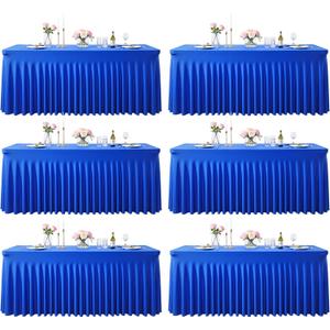 6 Pack 6ft Royal Blue Spandex Table Cloths for Rectangle Tables Wrinkle Free Rectangle Tablecloths, Stretch Fitted Table Cover with Skirt for Birthday Party Wedding Banquet Baby Shower Buffet Event