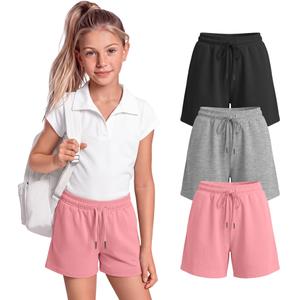 Vinsatin 3 Pack Girls Wide Leg Shorts with Pocket, 3-Color, 11-12 Years
