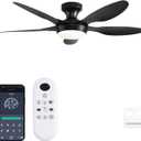 Ceiling Fan with Lights, 46 Inch Low Profile Ceiling Fan with Light and Remote Control, Flush Mount, 6 Speeds Reversible, Dimmable Noiseless Ceiling Fans for Bedroom, Black