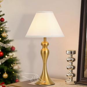Rechargeable Cordless Table Lamps, Battery Operated Lamp with Fabric Shade for Decor, 3 Color Stepless Dimming LED Table Light, Nightstand Lamp for Nursery, Bedroom, Living Room, Home Office (Brass)