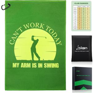 2 x Golf Towel Microfiber (16" X 24") with Clip and Storage Bag, Funny Golf Towels for Golf Bags, Green