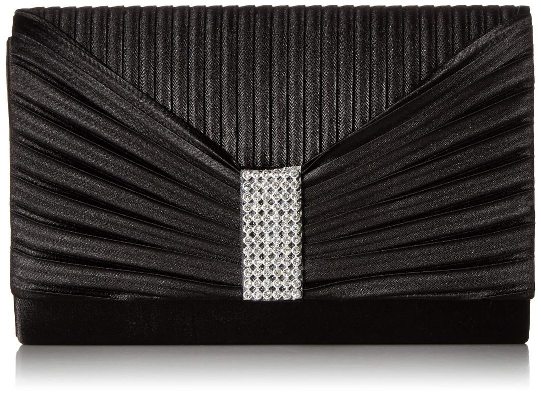 Jessica McClintock womens Alexis Pleated Flap With Rhinestones, Navy, SIZE: 7" x 1.75" x 4.5" and 22"