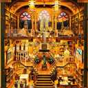 Book Nook Kit - DIY Miniature World Library Booknook - 3D Wooden Puzzle with LED Lights - Creative Bookshelf Insert & Educational Gift for Adults