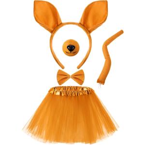 Zhanmai Mardi Gras Costume Kangaroo Costume Set Party Accessories Cosplay Outfit Kit Animal Tutu Skirt Ears Headband Bowtie Tail Nose (Dark Yellow), Kangaroo