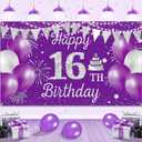 Sweet 16 Birthday Party Decorations,Purple Silver Happy 16th Birthday Banner Backdrop,16th Birthday Decorations for Girls 16 Years Old Birthday Party Poster Supplies Decor Favors Background 72.8x43.3