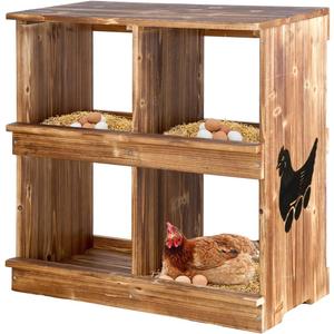 Nesting Boxes for Chickens - Wooden Chicken Nesting Box for Chicken Coop Accessories, Sturdy 4-Compartment Wall Mount Egg Laying Box for Hens, Chickens, and Ducks(Richly Charred)