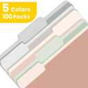 SUNEE File Folders Letter Size Pastel Colors, 100 Pack Manilla Folders 8.5 x 11 1/3-Cut Tabs, Colored File Folders Office Home School for Documents Files Paper
