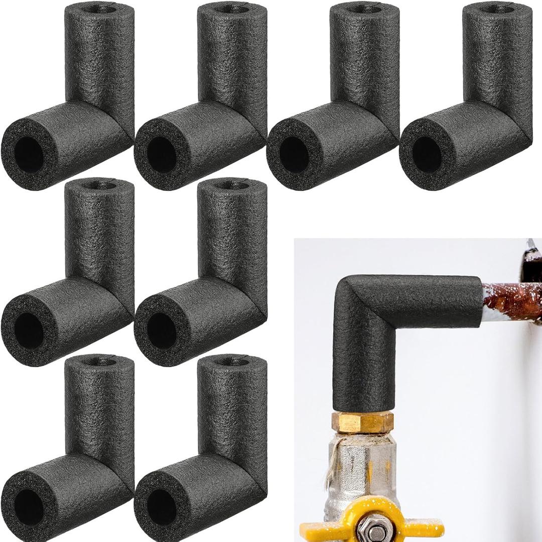 Frienda 8 Pack 3/4 Inch Pipe Insulation Foam Tube Elbow Insulation Tubing Elbows Water Freeze Protection Heat Preservation Foam Tube for Tubing Outdoor Water Pipe Protection (Classic)