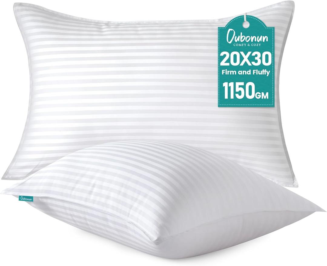 Oubonun Queen Size Pillows Set of 2 - Fluffy & Supportive Down Alternative Pillows with Zippered Cotton Cover - Breathable and Cool for All Sleeping Positions - Machine Washable - 20"x30"
