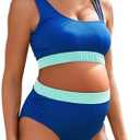 MOMOOD Maternity Two Piece Swimsuit High Waisted Strappy Bikini Set Bathing Suit 2XL Blue