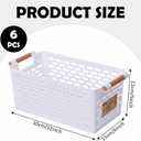 6 Pcs Plastic Storage Basket for Shelves, 12 x 6 x 5 Inch White Organizing Bins Basket with Handles, Narrow Shelf Bins for Organizing Pantry, Cabinet, Bedroom, Closet