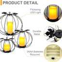 Halloween Light Up Pumpkin Lantern, 3 Pcs Metal Black Pumpkin Candle Holders with Timer Flickering Yellow LED Candle Lights for Thanksgiving Halloween Harvest Fall Home Decor